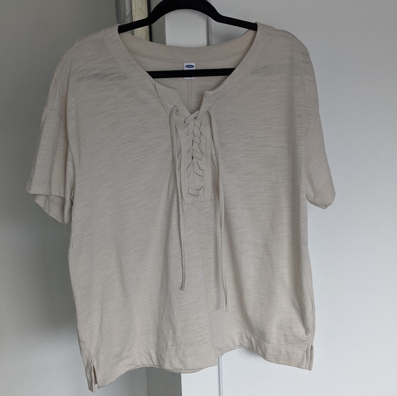 Old Navy Loose Slub-Knit Lace-Up Top Beige - Picture 3 of 8